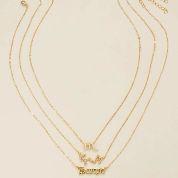 5/$25 Gold Zodiac Pendant Necklace Set 3pcs - Picture 4 of 5